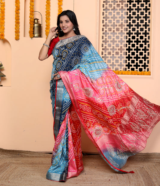 JAIPURI MULTIDYE GOTTAPATTI BHANDEJ SAREE