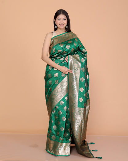 BANARSI SILK GOLD ZARI WEAVING BOTTLE GREEN SAREE BY SKFBHOLUBHAI