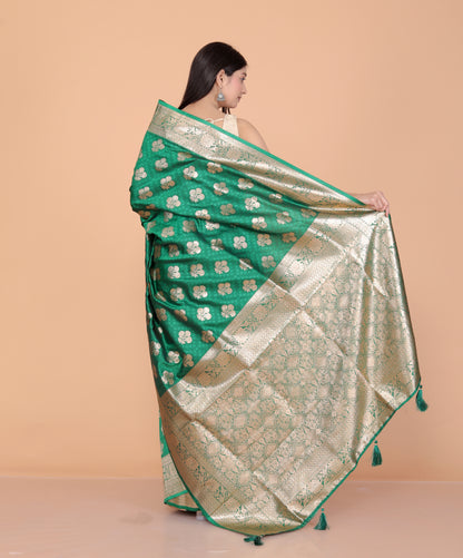 BANARSI SILK GOLD ZARI WEAVING BOTTLE GREEN SAREE BY SKFBHOLUBHAI