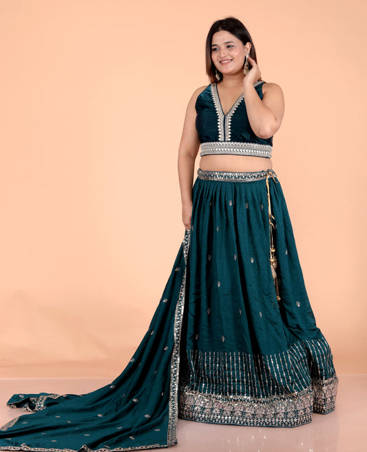 PURE VISCOSE CHINON ZARI EMBROIDERY LEHNGA