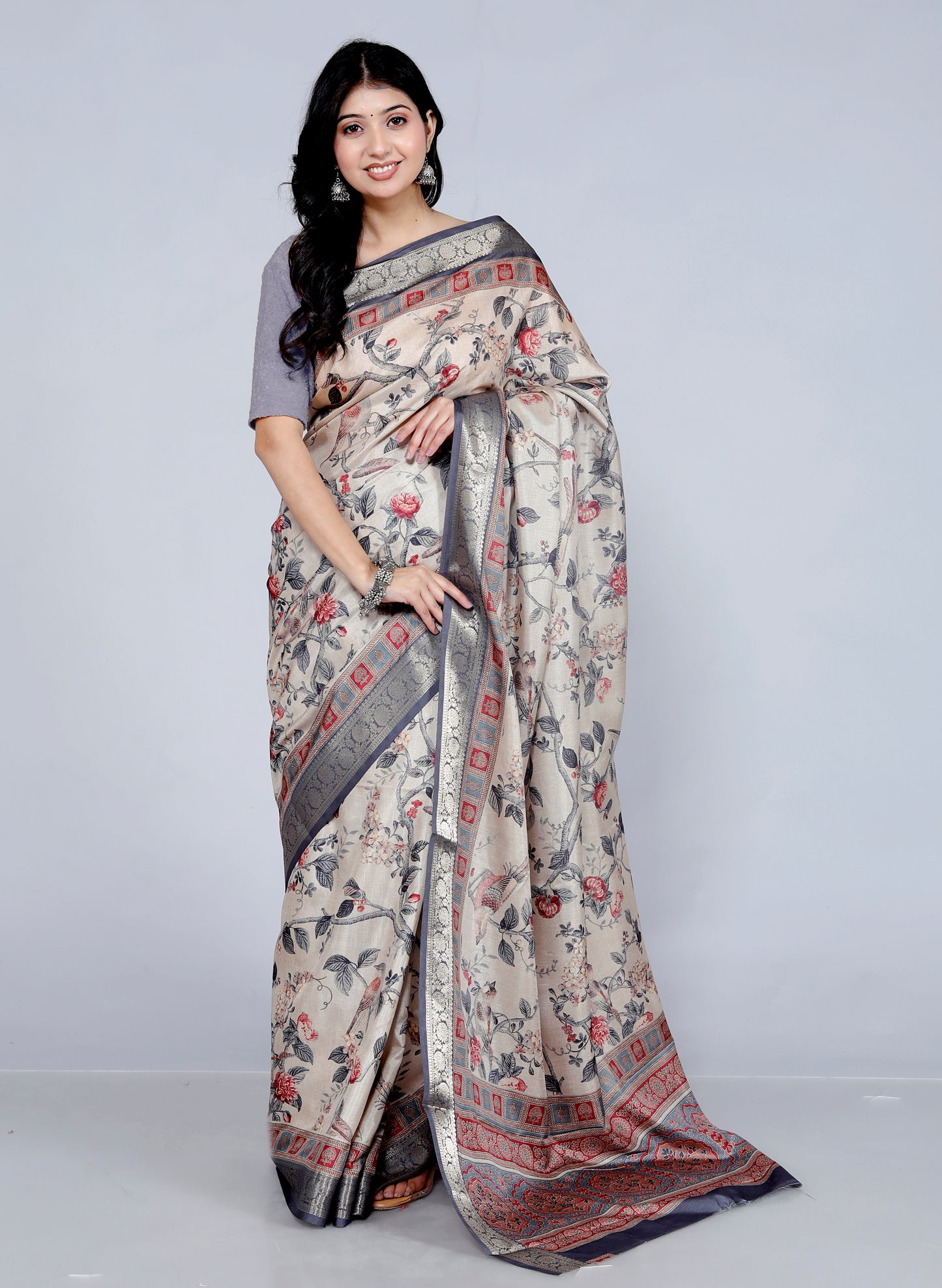 Pure Digital Tussar silk Zari Weaving saree