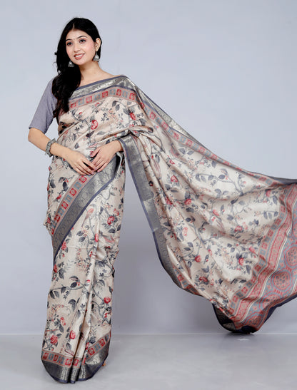 Pure Digital Tussar silk Zari Weaving saree