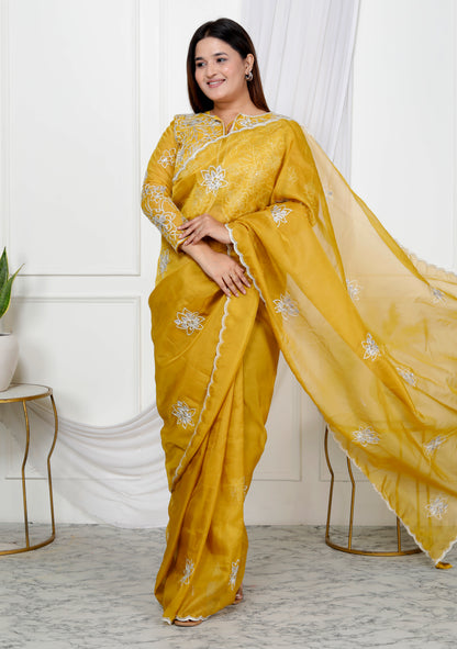PURE ORGANZA EMBROIDERY JACKET STYLE SAREE
