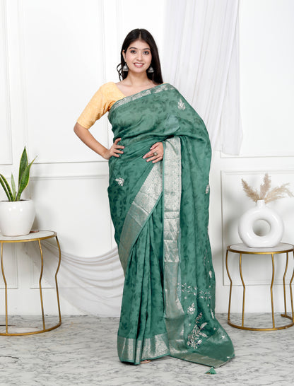 JAIPURI HANDWORK JACQUARD SAREE