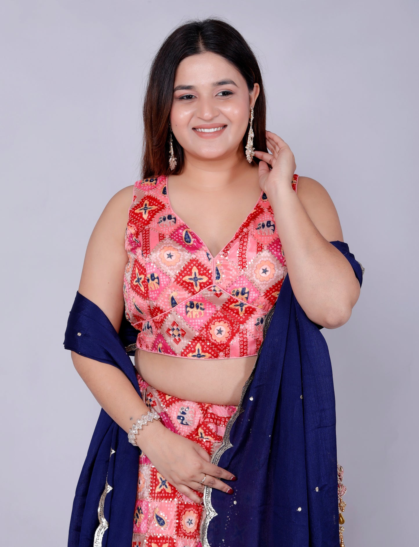 SILK HAND PAINTED ZARI OUTLINE WORK STICH PINK LEHNGA BY SKFBHOLUBHAI