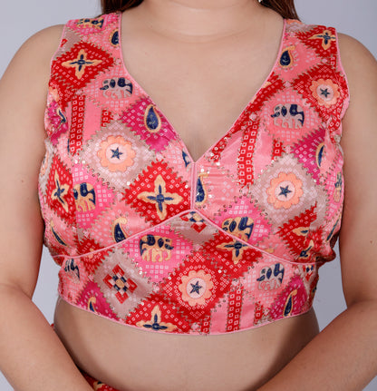 SILK HAND PAINTED ZARI OUTLINE WORK STICH PINK LEHNGA BY SKFBHOLUBHAI