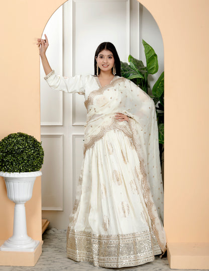 STYLISH IVORY SILK LEHNGA