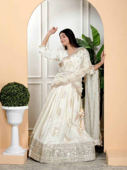 STYLISH IVORY SILK LEHNGA