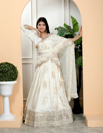 STYLISH IVORY SILK LEHNGA