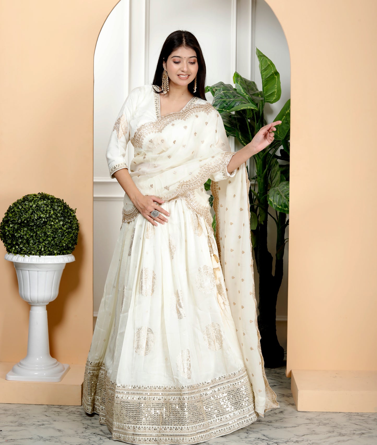 STYLISH IVORY SILK LEHNGA