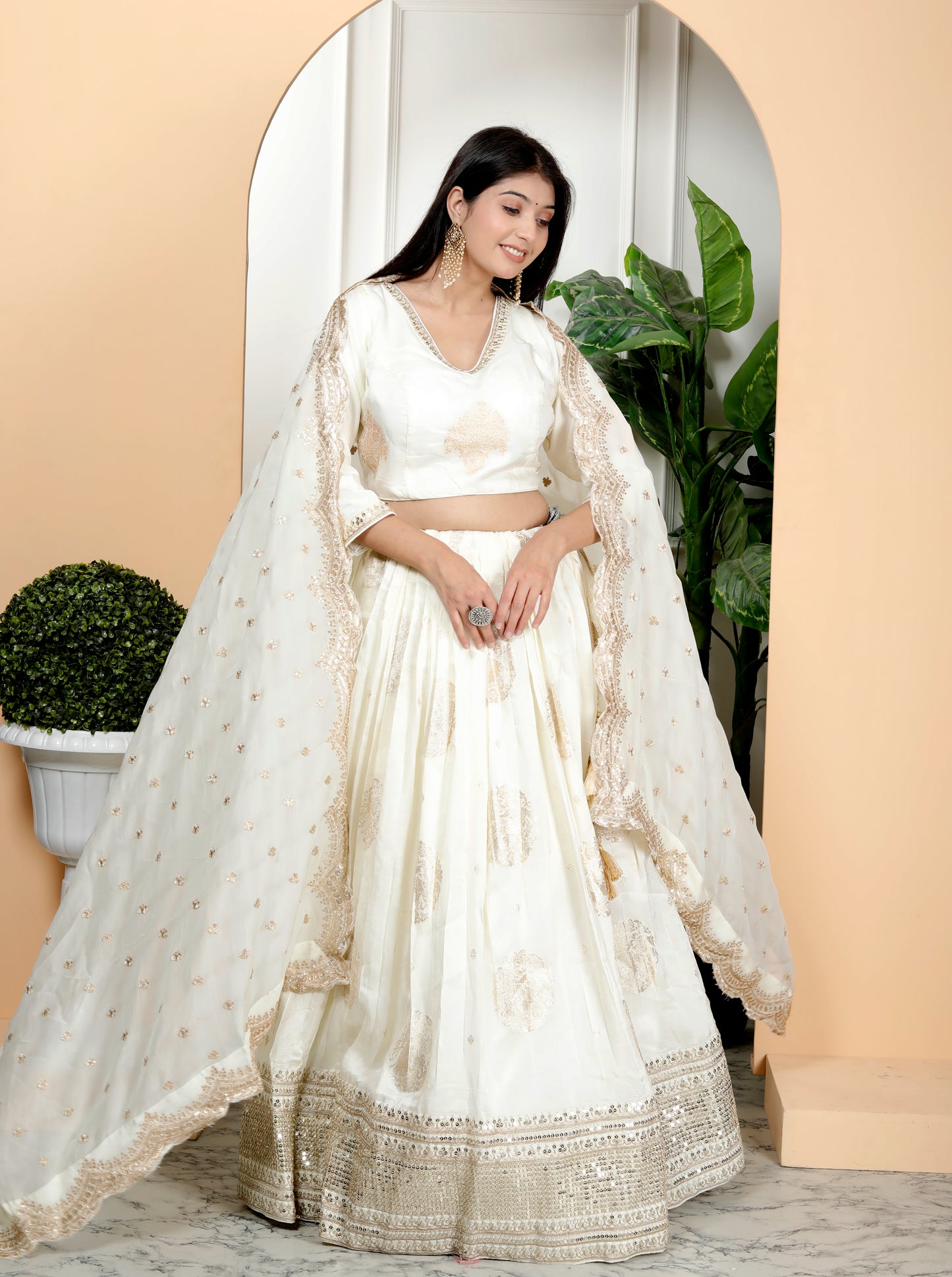 STYLISH IVORY SILK LEHNGA