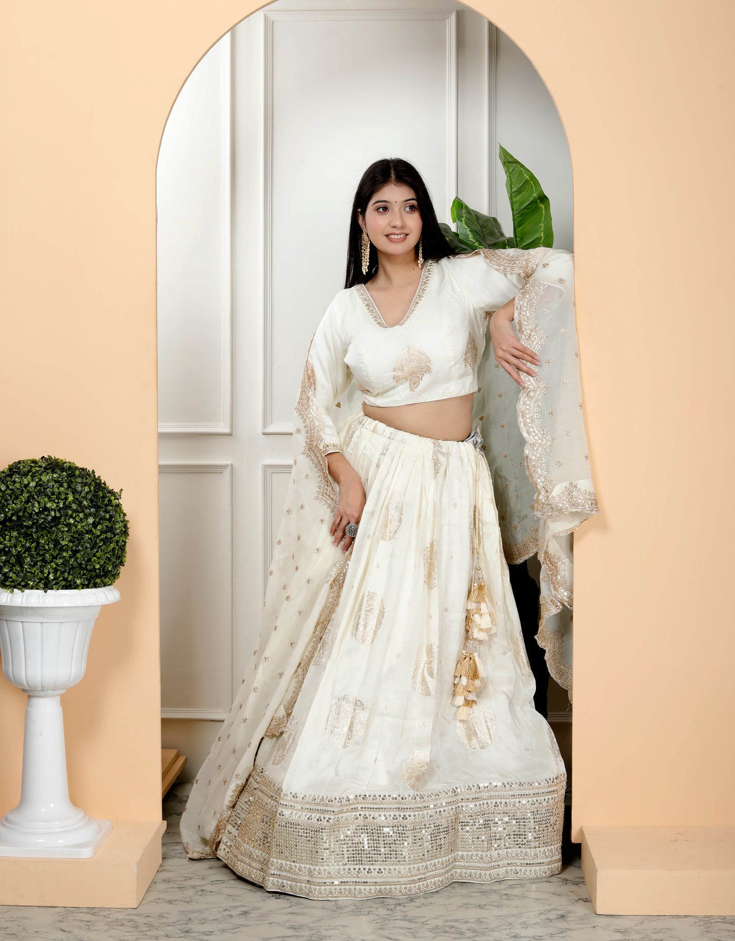 STYLISH IVORY SILK LEHNGA