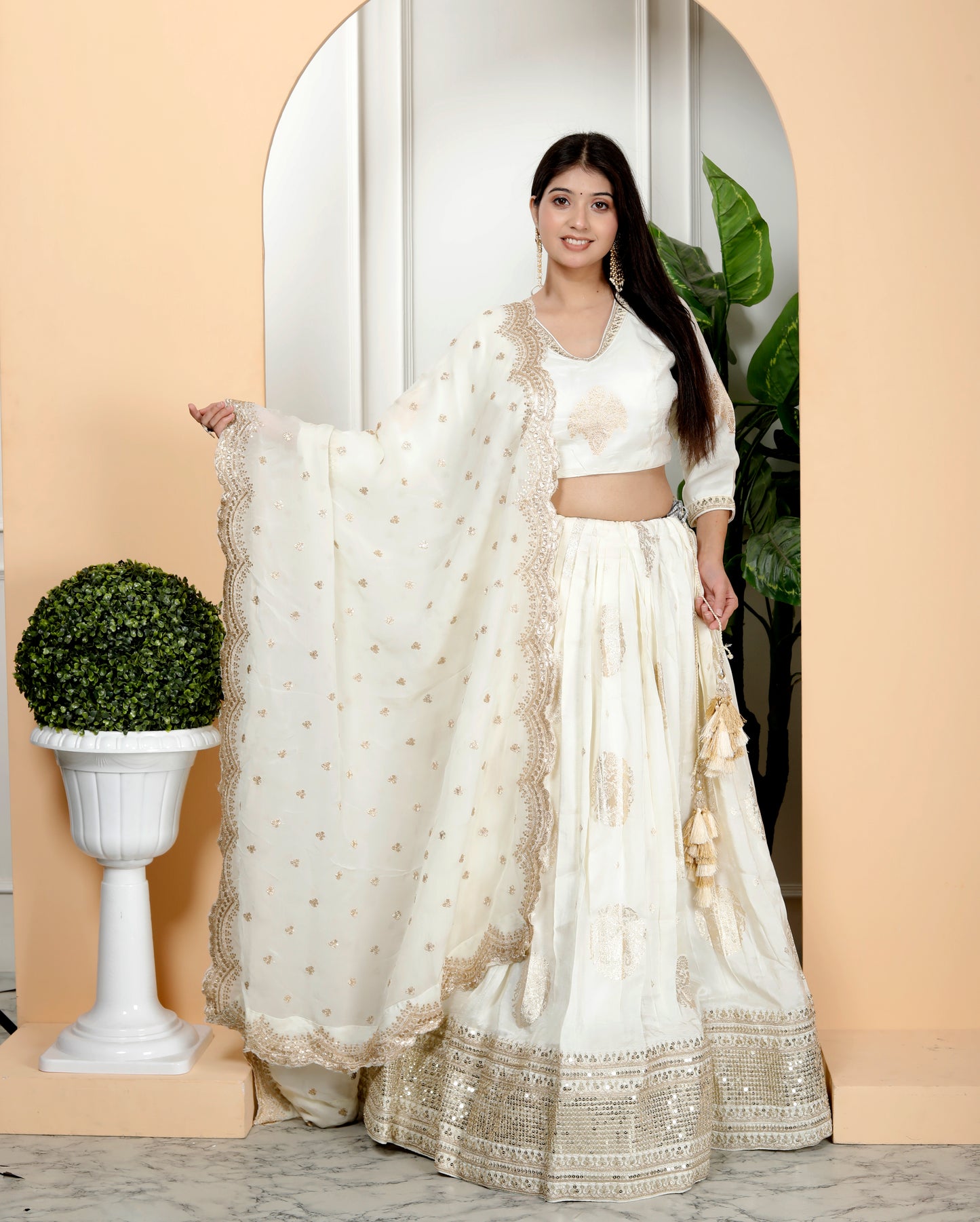 STYLISH IVORY SILK LEHNGA