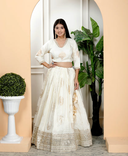 STYLISH IVORY SILK LEHNGA