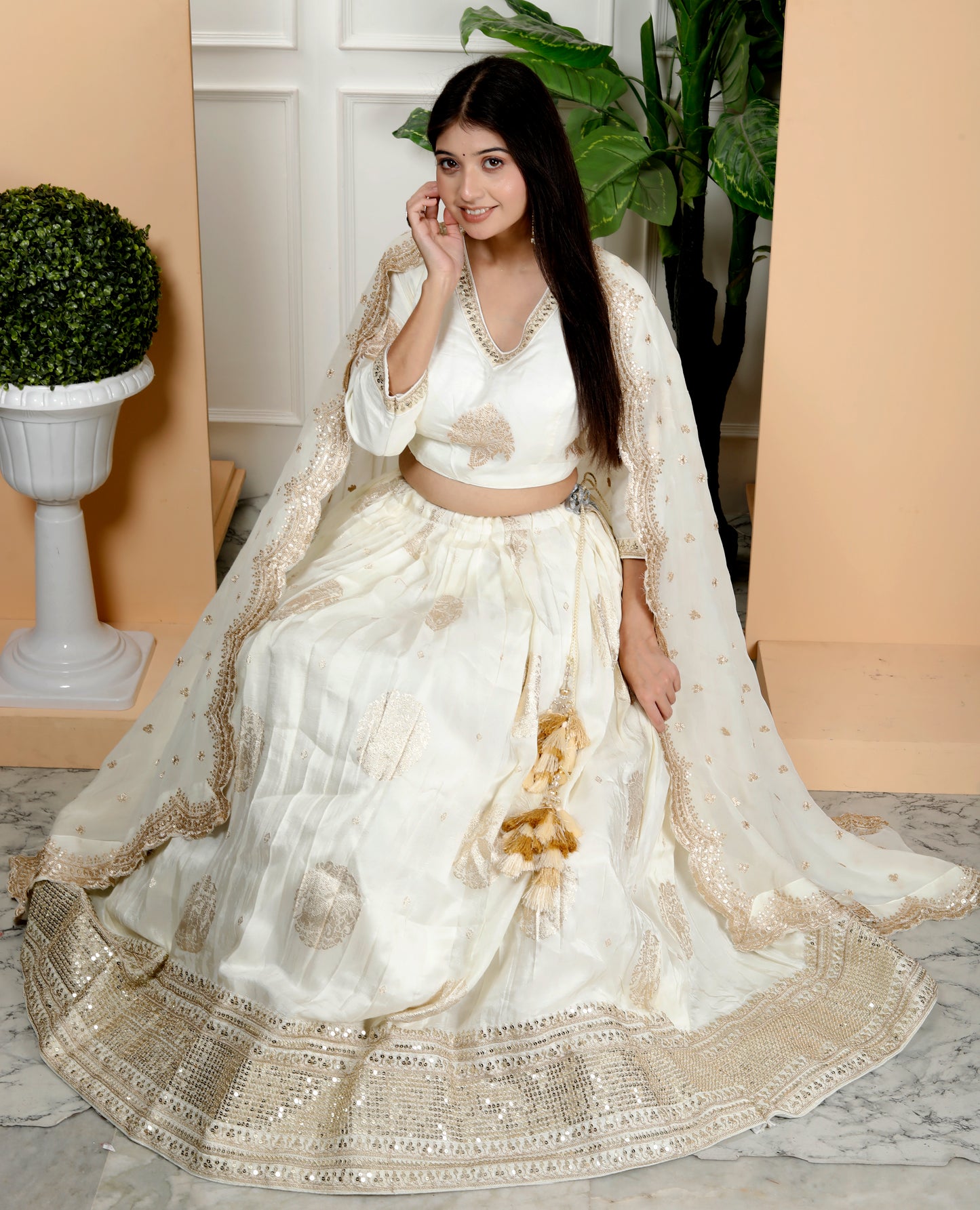 STYLISH IVORY SILK LEHNGA