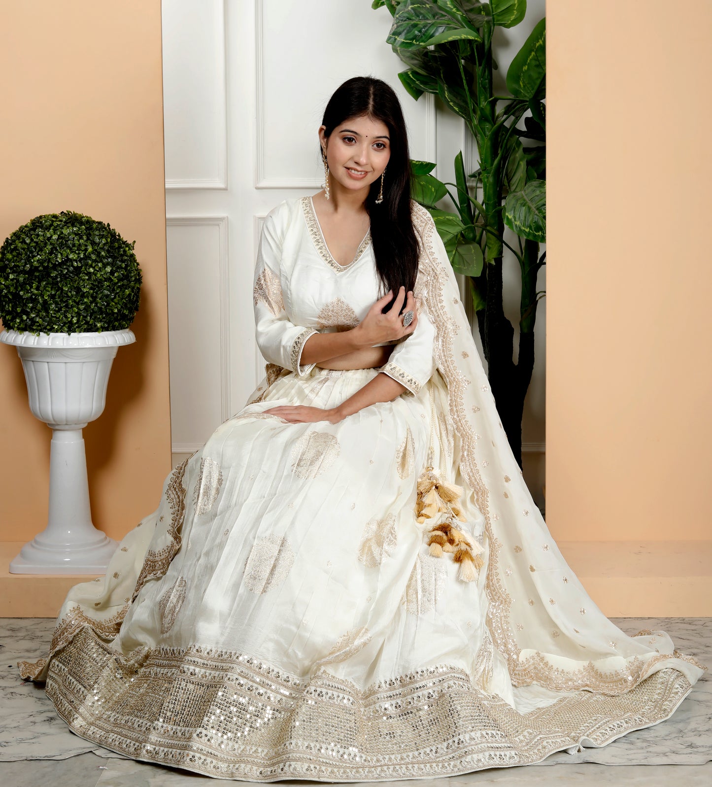 STYLISH IVORY SILK LEHNGA