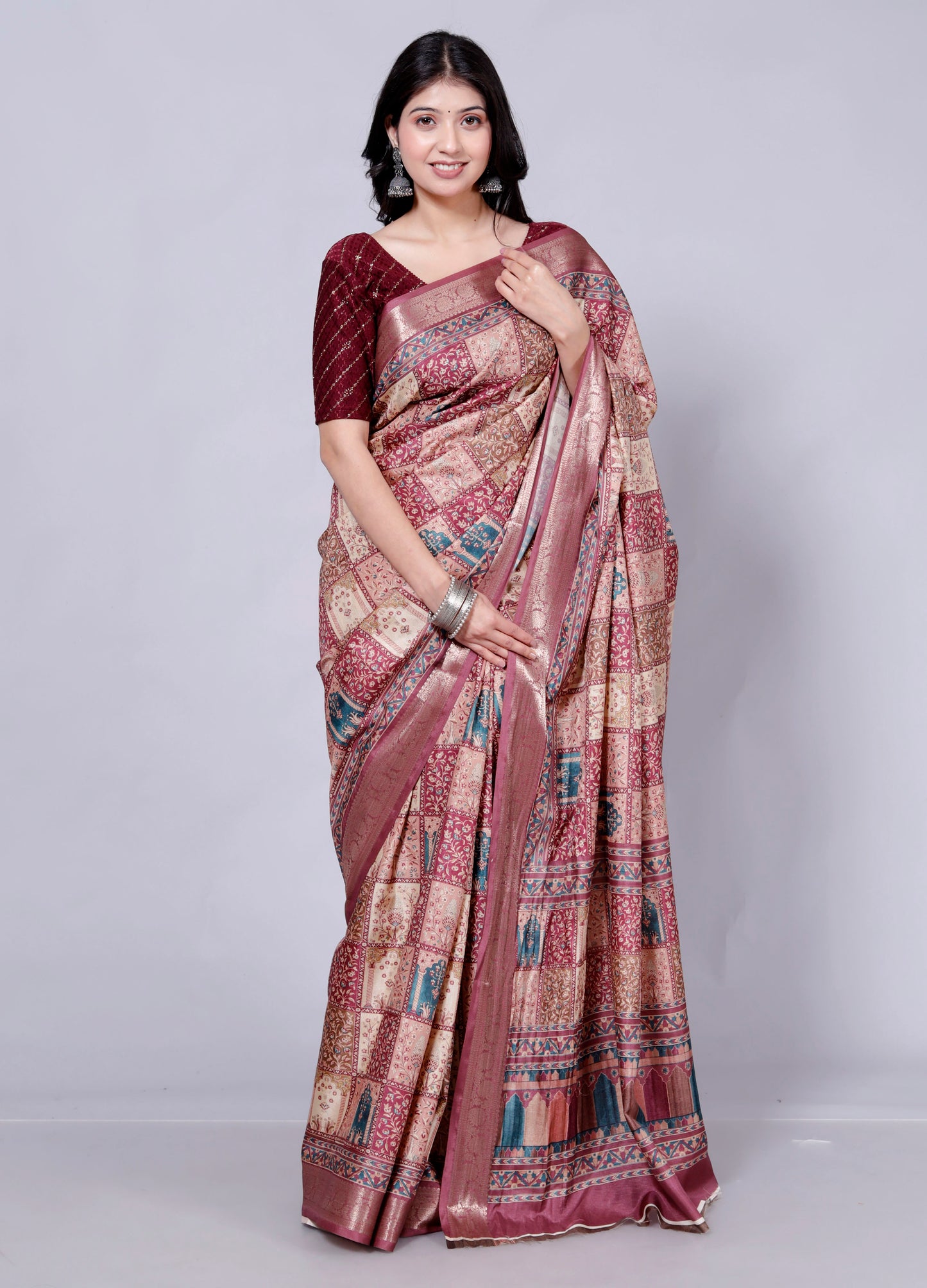 Pure Digital Tussar Silk Zari Weaving Saree