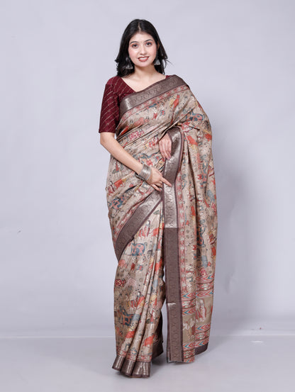 Pure Digital Tussar silk Zari Weaving Saree