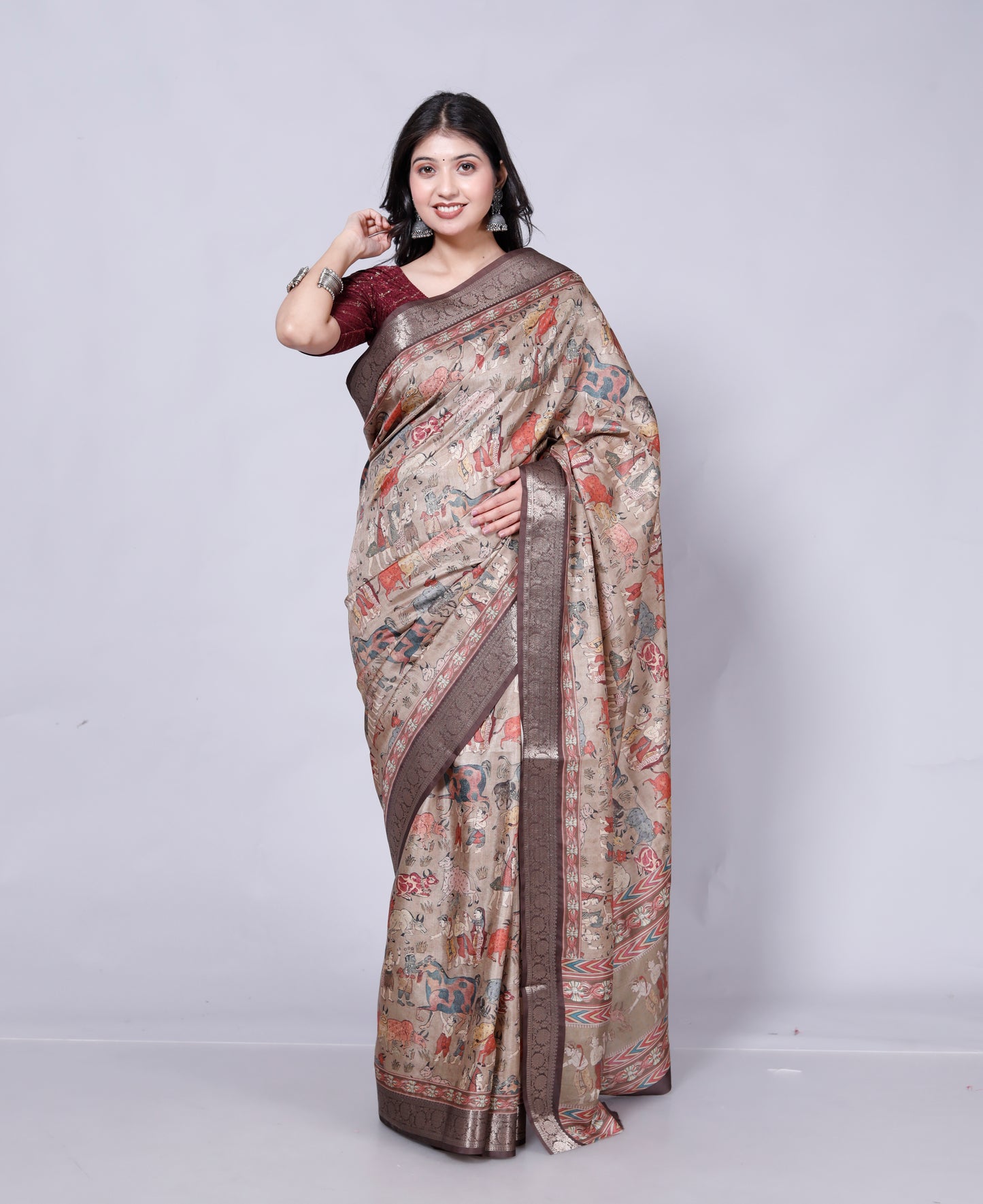 Pure Digital Tussar silk Zari Weaving Saree