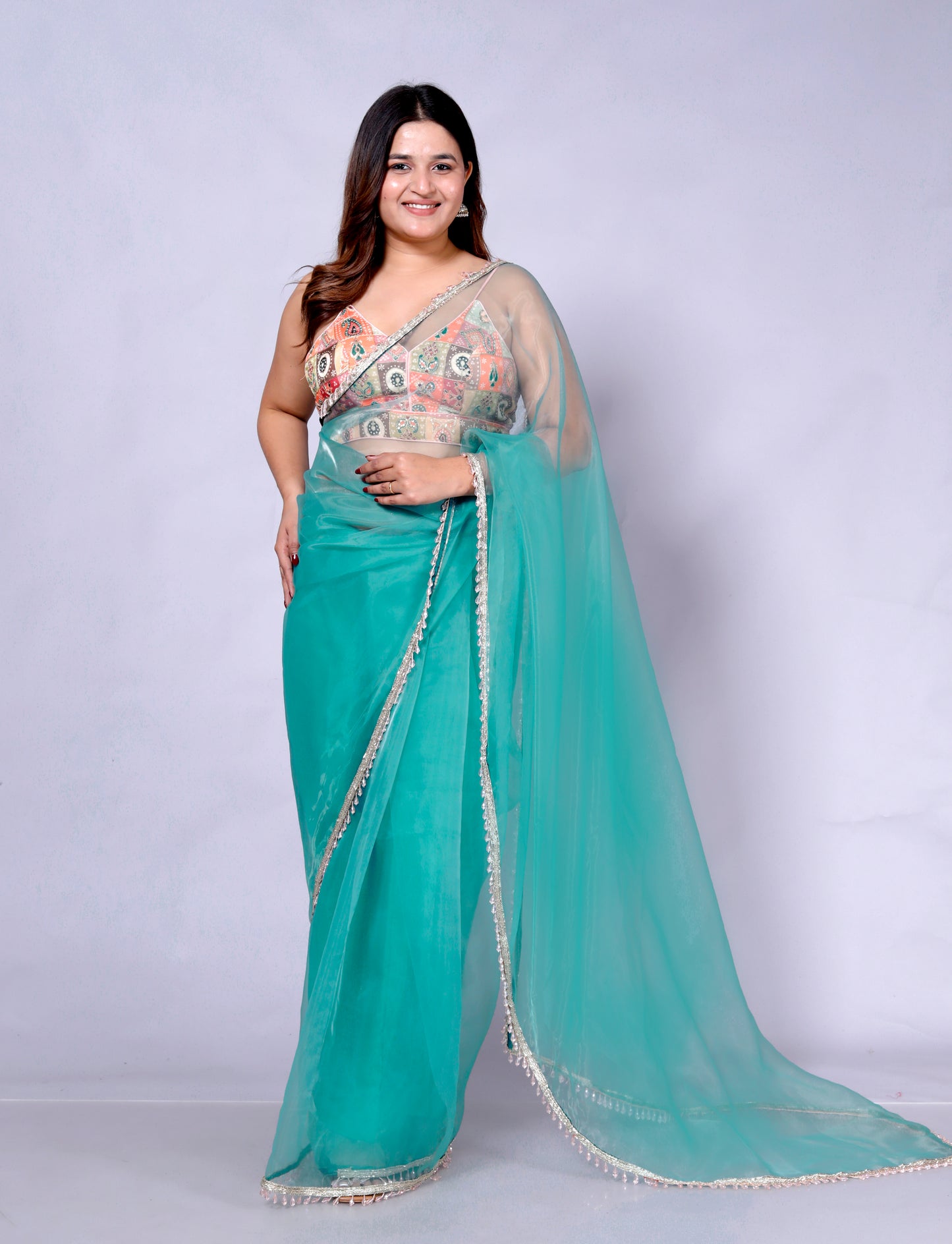 Roopgatha Pure Tissue Hanging Pearl Border Saree