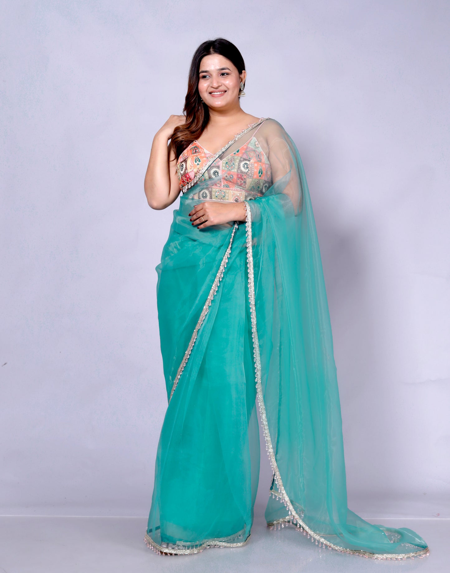 Roopgatha Pure Tissue Hanging Pearl Border Saree