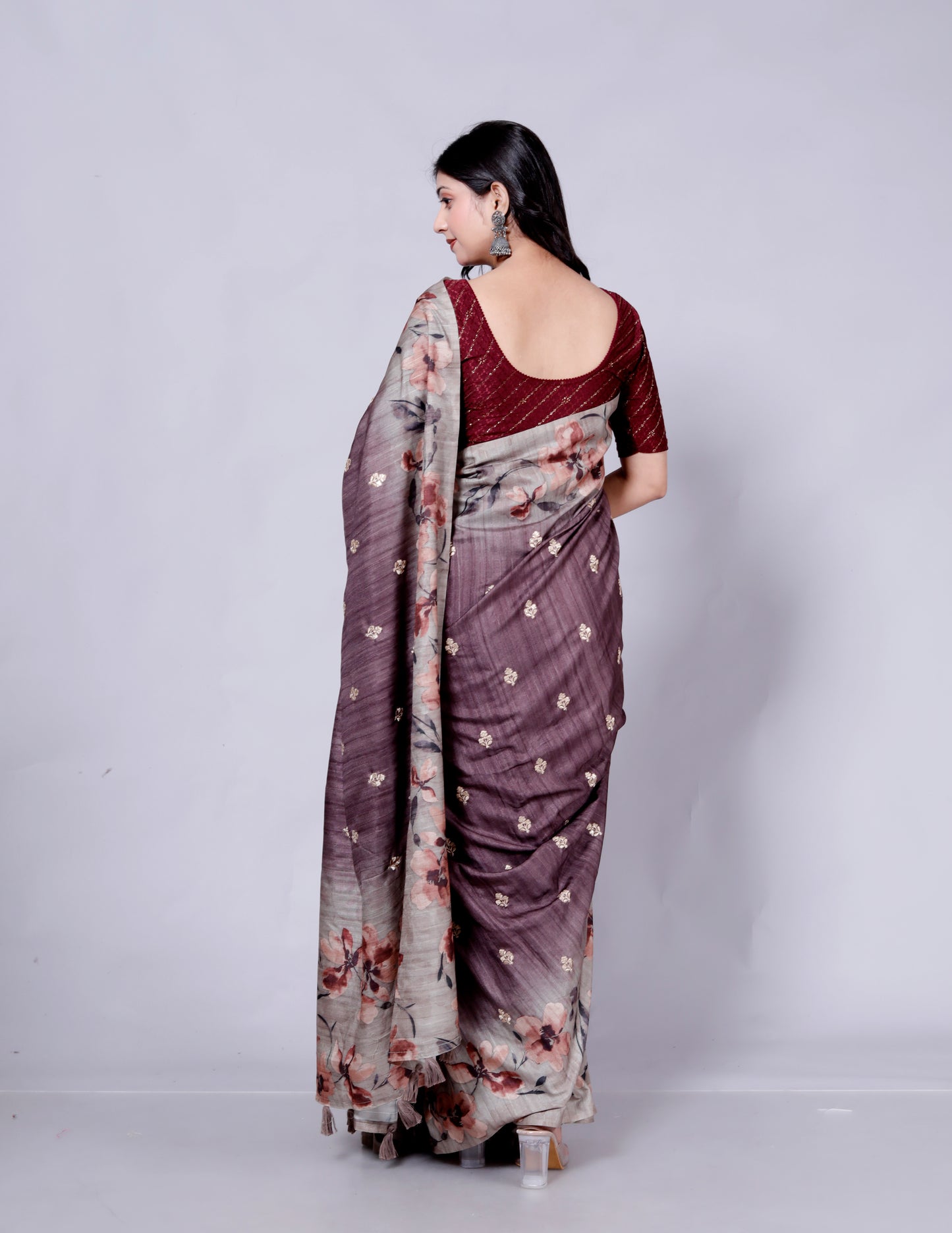 Pure Digital Raw Silk Embroidery Saree