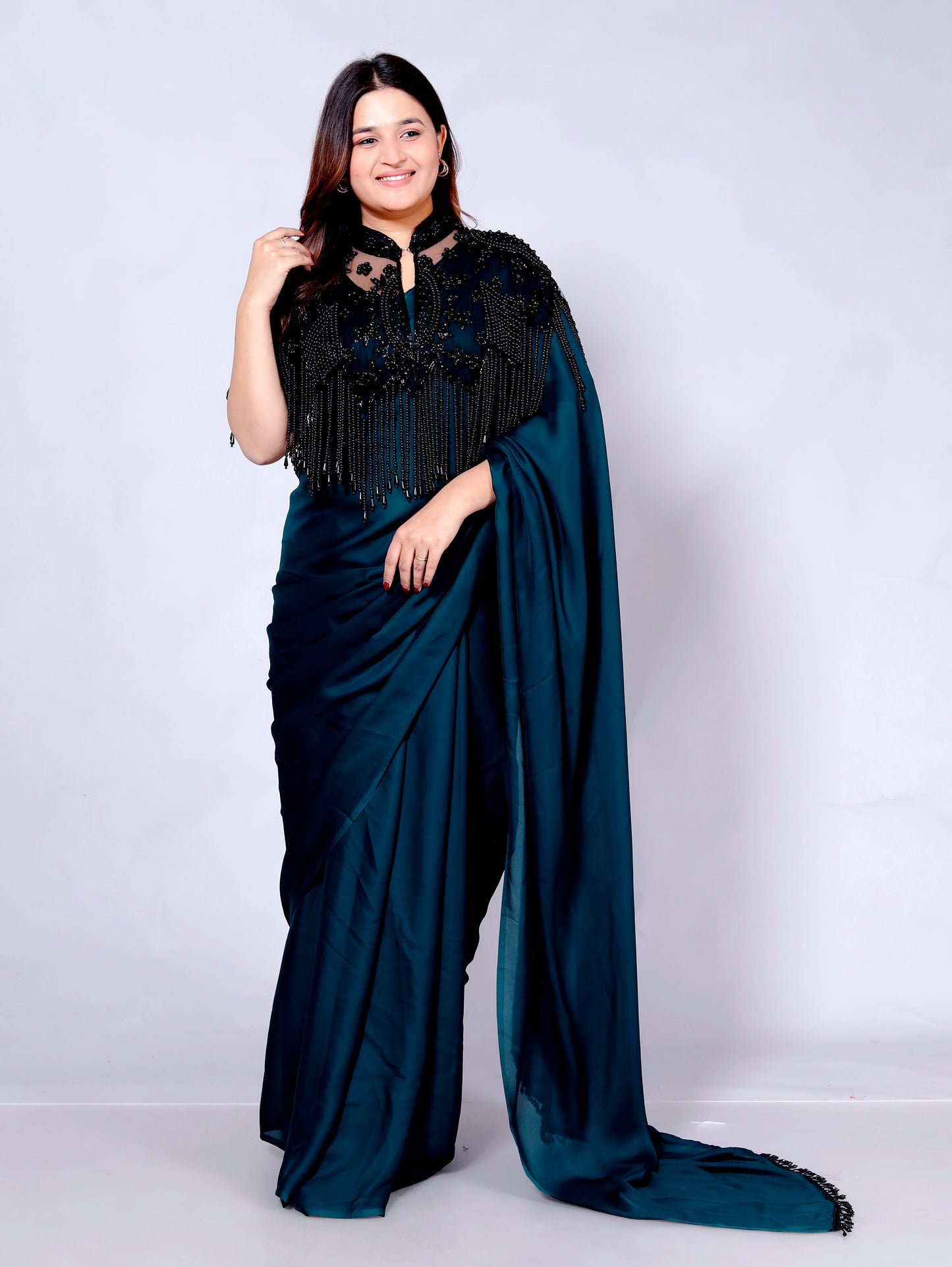 Adaayein Pure Crepe Tassels Saree