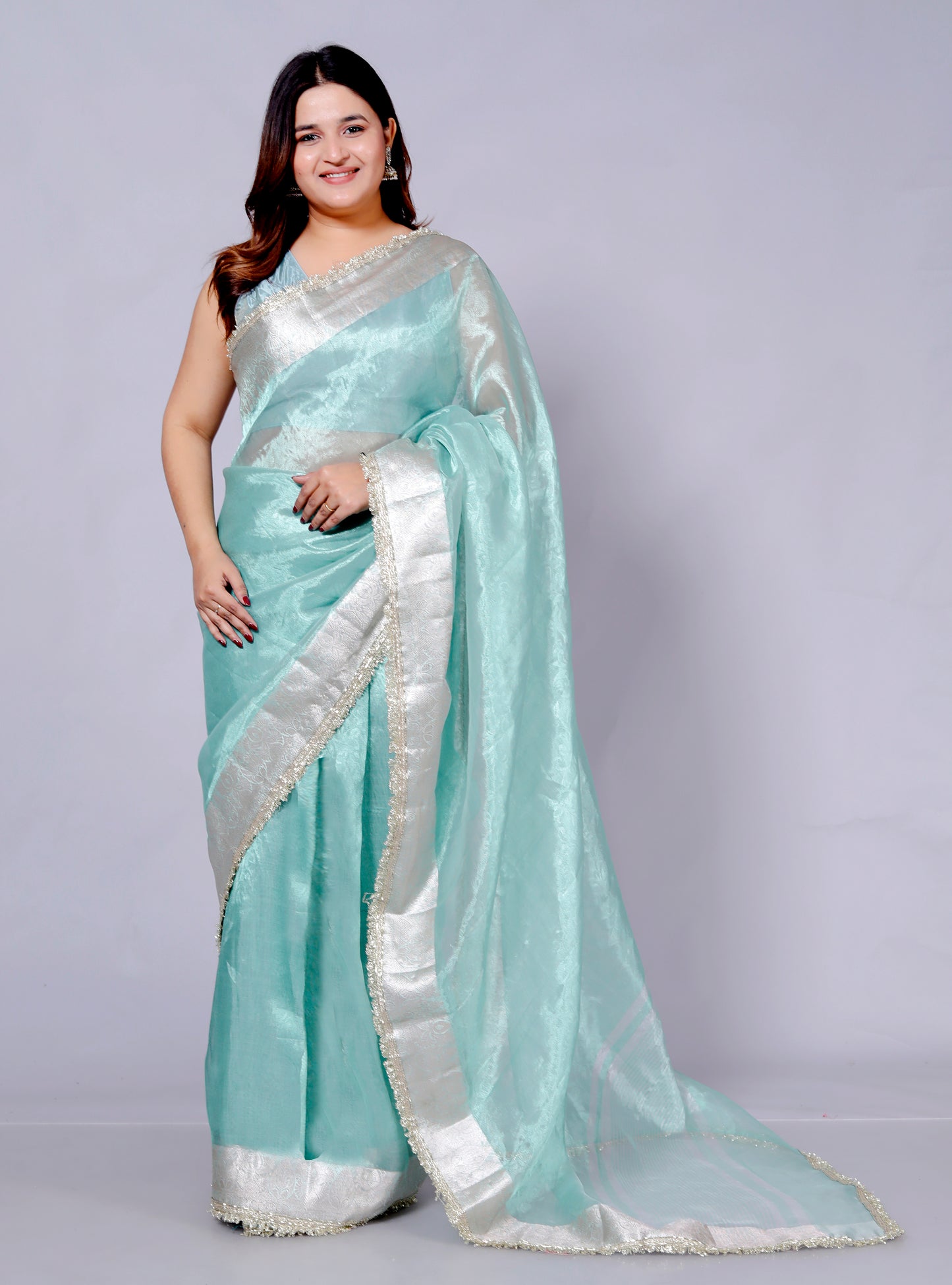 Roopgatha Pure Banarsi Tissue Border Saree