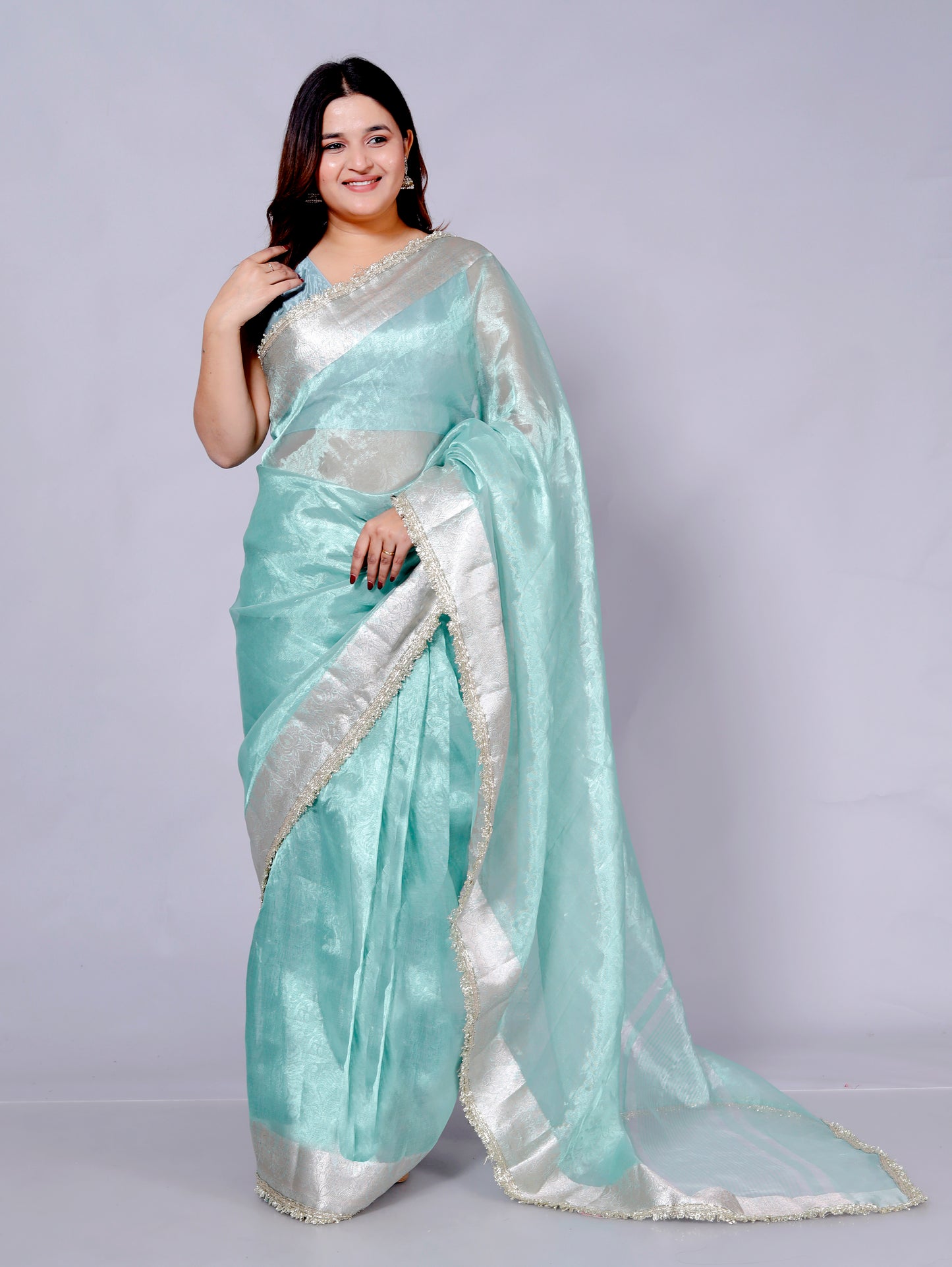 Roopgatha Pure Banarsi Tissue Border Saree