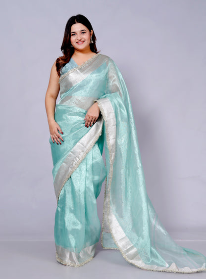 Roopgatha Pure Banarsi Tissue Border Saree