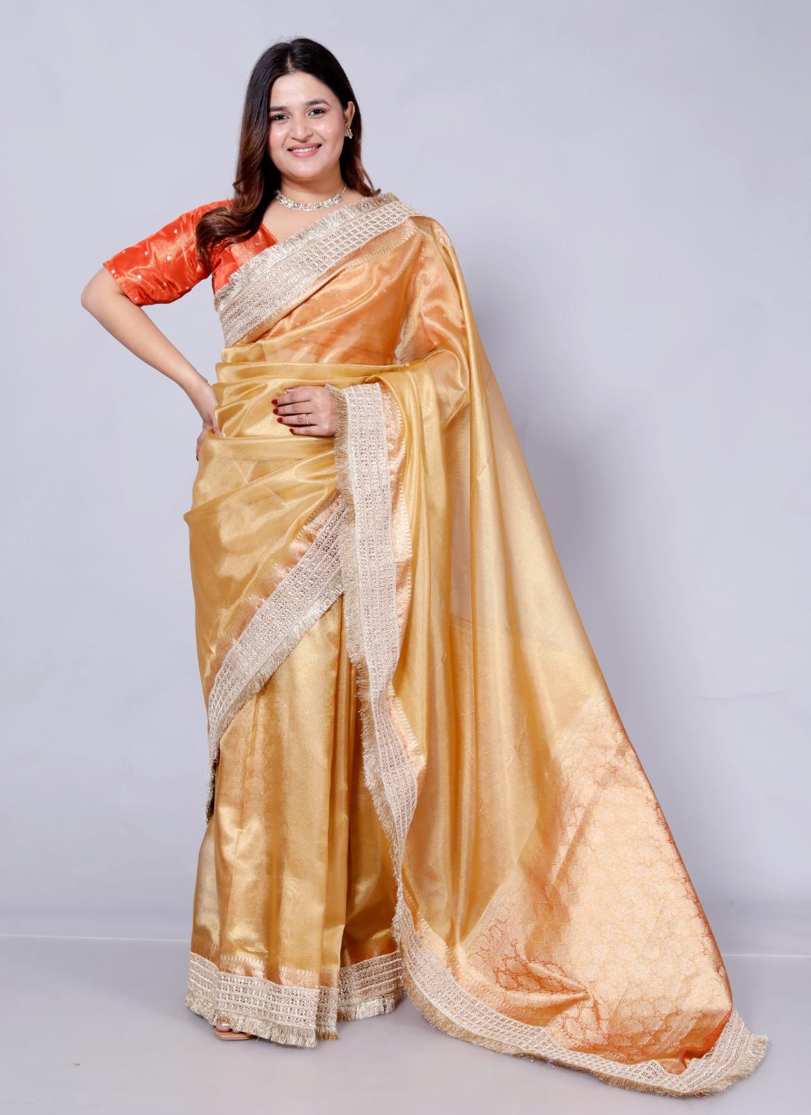 Roopgatha Banarsi Tissue Silk Border Saree