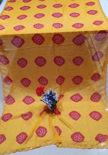 YELLOW COLOUR SPECIAL TRADITIONAL LADDU BANDHEJ SAREE