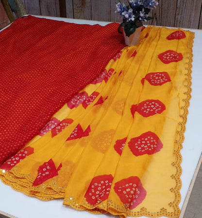 YELLOW COLOUR SPECIAL TRADITIONAL LADDU BANDHEJ SAREE