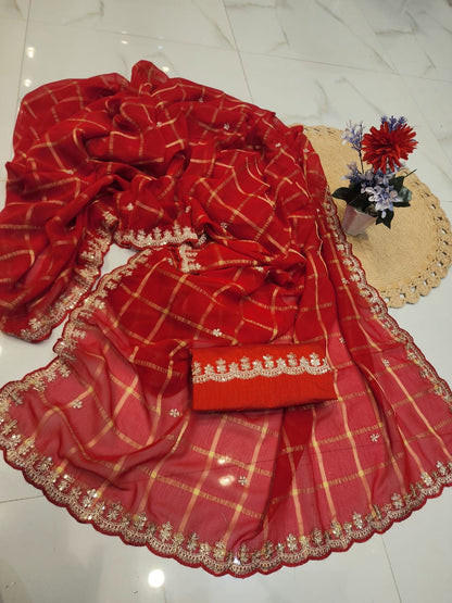 KARWACHAUTH SPECIAL RED COLOUR SAREE CHIFFON FABRIC GHAT CHOLA SAREE BY SKFBHOLUBHAI
