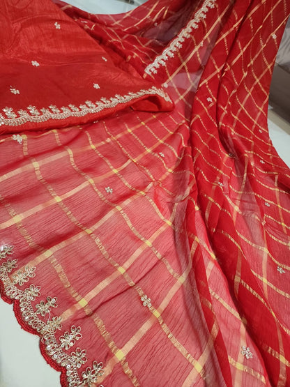 KARWACHAUTH SPECIAL RED COLOUR SAREE CHIFFON FABRIC GHAT CHOLA SAREE BY SKFBHOLUBHAI