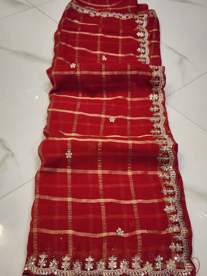KARWACHAUTH SPECIAL RED COLOUR SAREE CHIFFON FABRIC GHAT CHOLA SAREE BY SKFBHOLUBHAI
