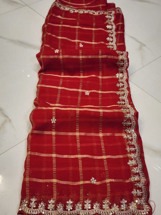 KARWACHAUTH SPECIAL RED COLOUR SAREE CHIFFON FABRIC GHAT CHOLA SAREE BY SKFBHOLUBHAI