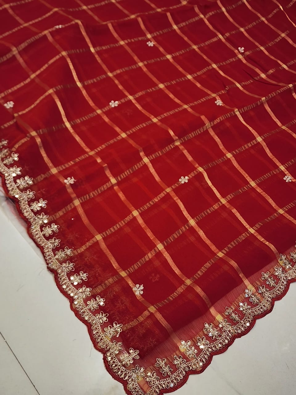 KARWACHAUTH SPECIAL RED COLOUR SAREE CHIFFON FABRIC GHAT CHOLA SAREE BY SKFBHOLUBHAI