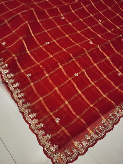 KARWACHAUTH SPECIAL RED COLOUR SAREE CHIFFON FABRIC GHAT CHOLA SAREE BY SKFBHOLUBHAI