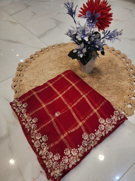 KARWACHAUTH RED COLOUR SAREE CHIFFON FABRIC GHAT CHOLA SAREE BY SKFBHOLUBHAI