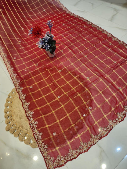 KARWACHAUTH RED COLOUR SAREE CHIFFON FABRIC GHAT CHOLA SAREE BY SKFBHOLUBHAI