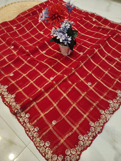 KARWACHAUTH RED COLOUR SAREE CHIFFON FABRIC GHAT CHOLA SAREE BY SKFBHOLUBHAI