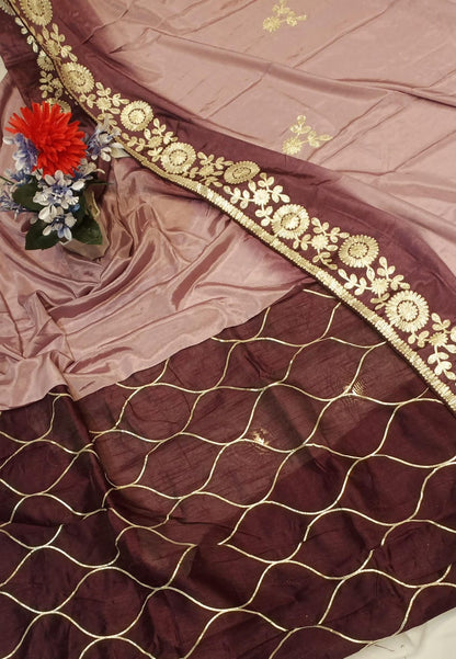 DOLA SILK TWO DIE KACCHA GOTA WORK SAREE BY SKFBHOLUBHAI