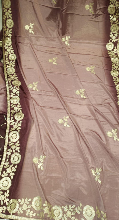 DOLA SILK TWO DIE KACCHA GOTA WORK SAREE BY SKFBHOLUBHAI