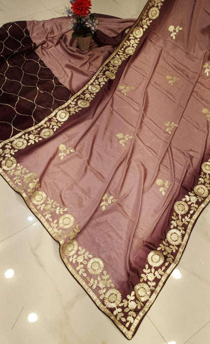 DOLA SILK TWO DIE KACCHA GOTA WORK SAREE BY SKFBHOLUBHAI