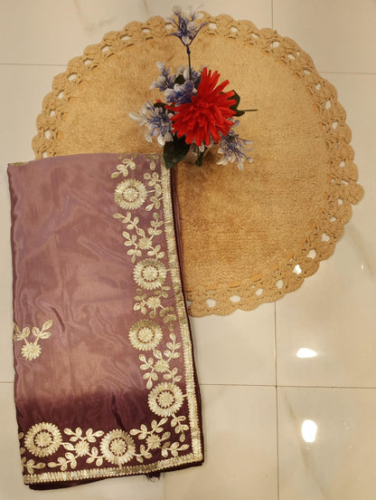 DOLA SILK TWO DIE KACCHA GOTA WORK SAREE BY SKFBHOLUBHAI