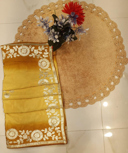 DOLA SILK TWO DIE KACCHA GOTA WORK SAREE BY SKFBHOLUBHAI