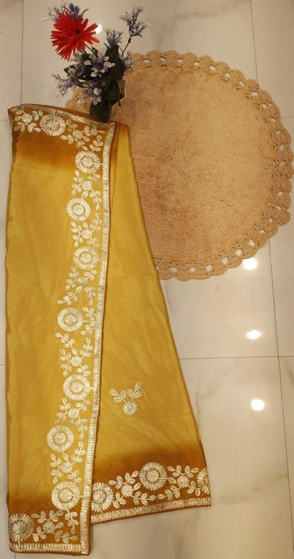 DOLA SILK TWO DIE KACCHA GOTA WORK SAREE BY SKFBHOLUBHAI