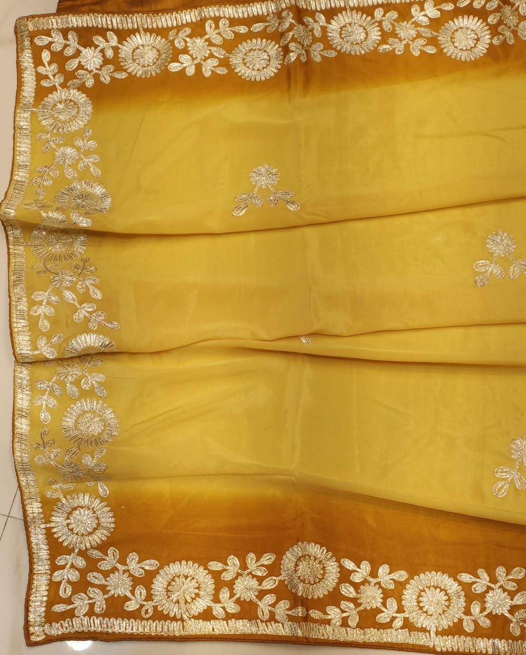 DOLA SILK TWO DIE KACCHA GOTA WORK SAREE BY SKFBHOLUBHAI