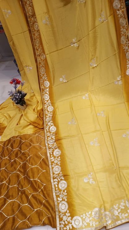 DOLA SILK TWO DIE KACCHA GOTA WORK SAREE BY SKFBHOLUBHAI